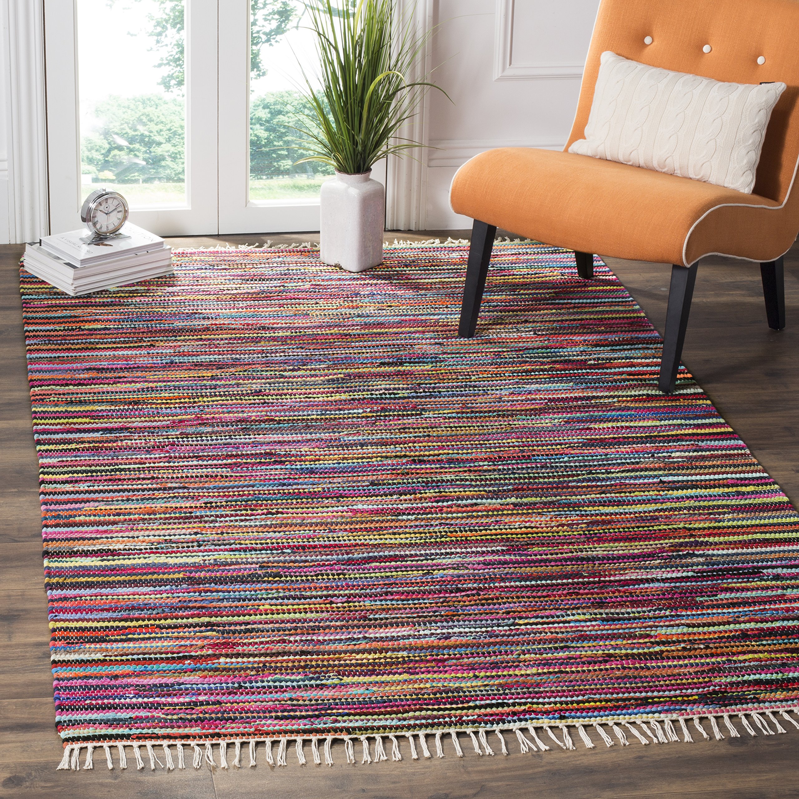 SAFAVIEH Rag Rug Collection Area Rug - 10' x 14', Multi, Handmade Boho Stripe Cotton, Ideal for High Traffic Areas in Living Room, Bedroom (RAR128G)