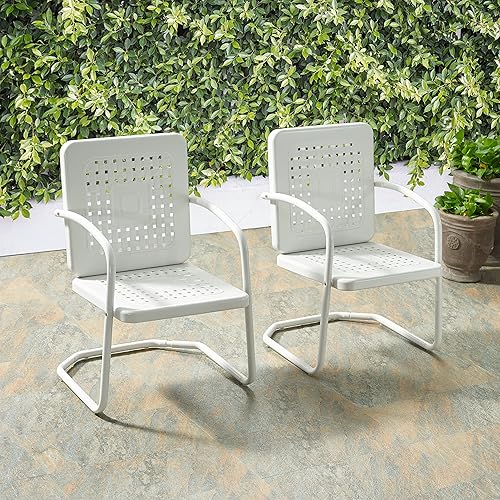 Miniatura 7 de Crosley Furniture Bates - Juego de 2 sillas para exteriores, sillas de patio de metal retro para comedor, porche, terraza, balcón, color blanco