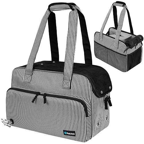 PetAmi Small Dog Purse Carrier Stripe Black