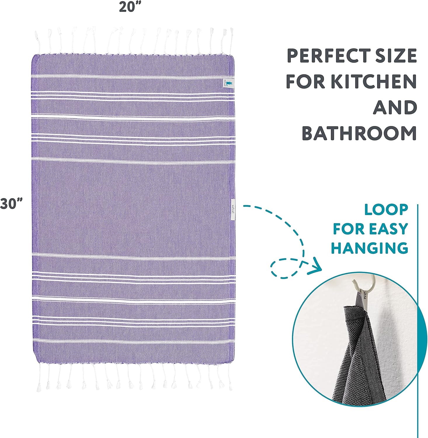 WETCAT Bundle: Turkish Hand Towels & Turkish Bath Towel - 100% Turkish Cotton, Prewashed for Soft Feel - Dark Purple Kitchen Accessories and Decor & Dark Purple Bath Towels