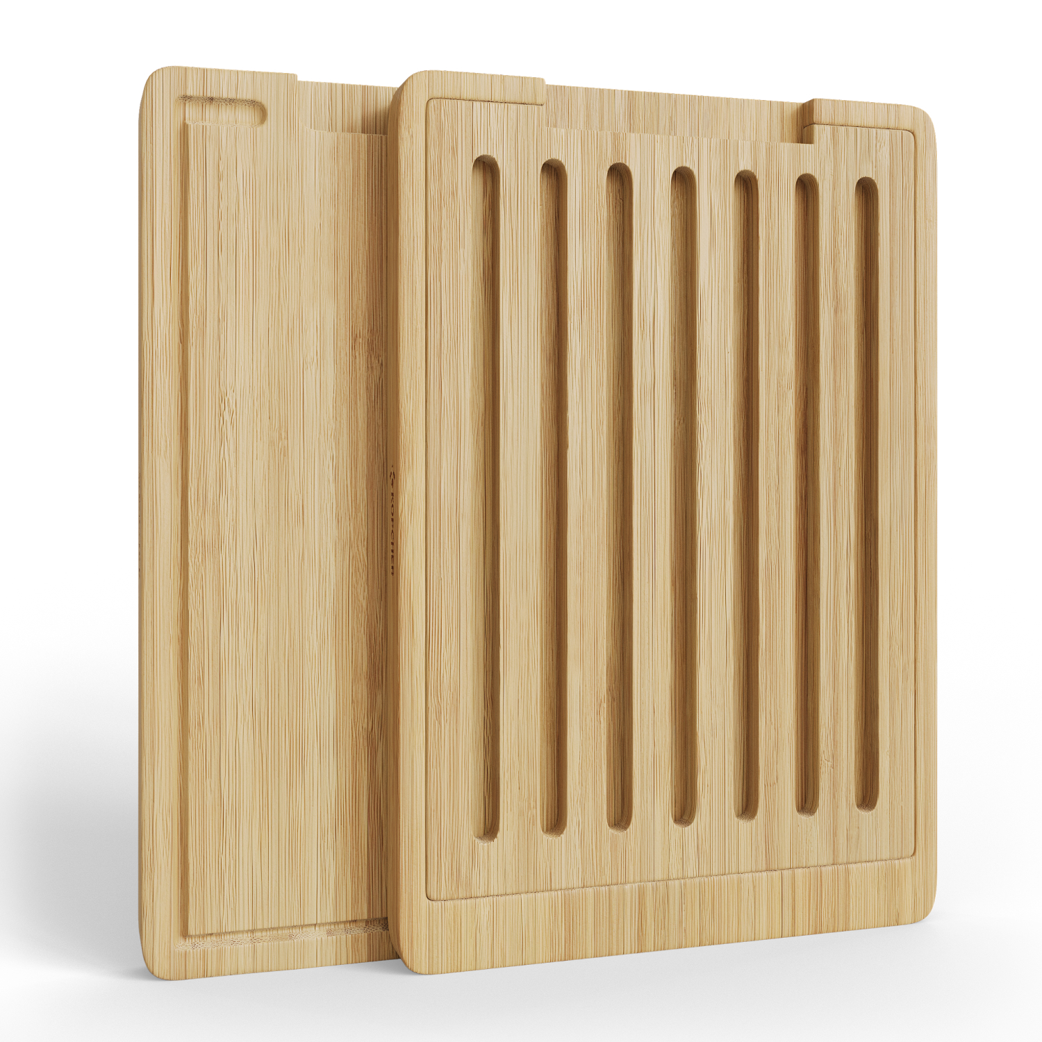 Set de 2 Tablas de Cortar de Bambú Kopcher, 15.6"x10.7"x1", con Ranuras para Jugos y Bandeja Atrapa Migas, Tablas Gruesas para Carne con Mango Antideslizante miniatura 7