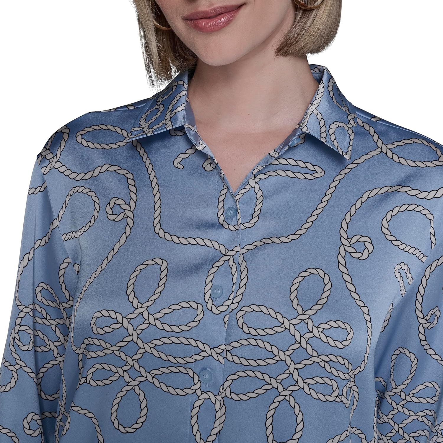 Karl Lagerfeld Women's Long Sleeve Printed Everyday Essential Button Down