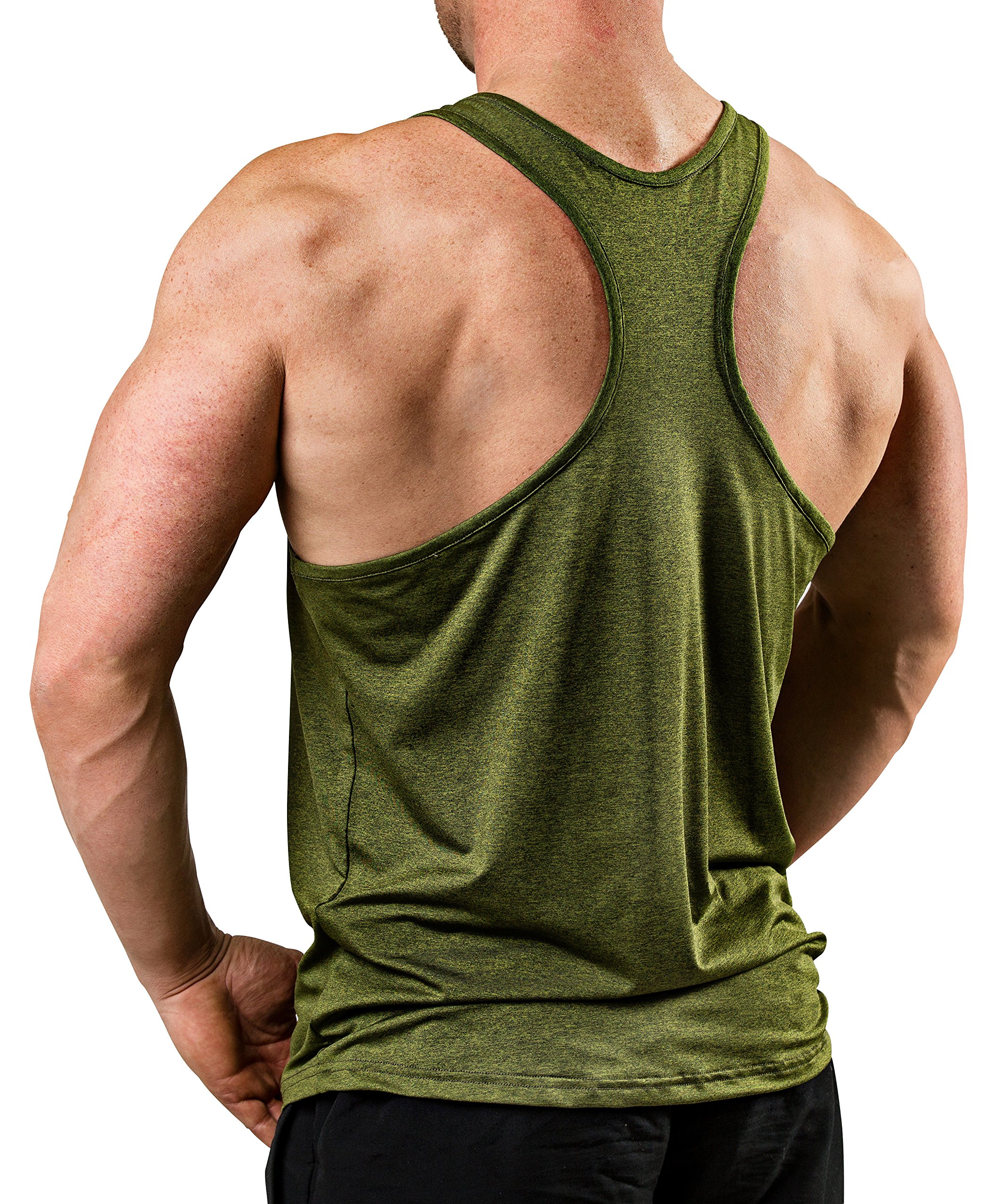 Camiseta stringer para hombre - ropa deportiva funcional - adecuada | para workout, entrenamiento - Camiseta de tirantes - Satire Gym (verde oliva monteado, L)