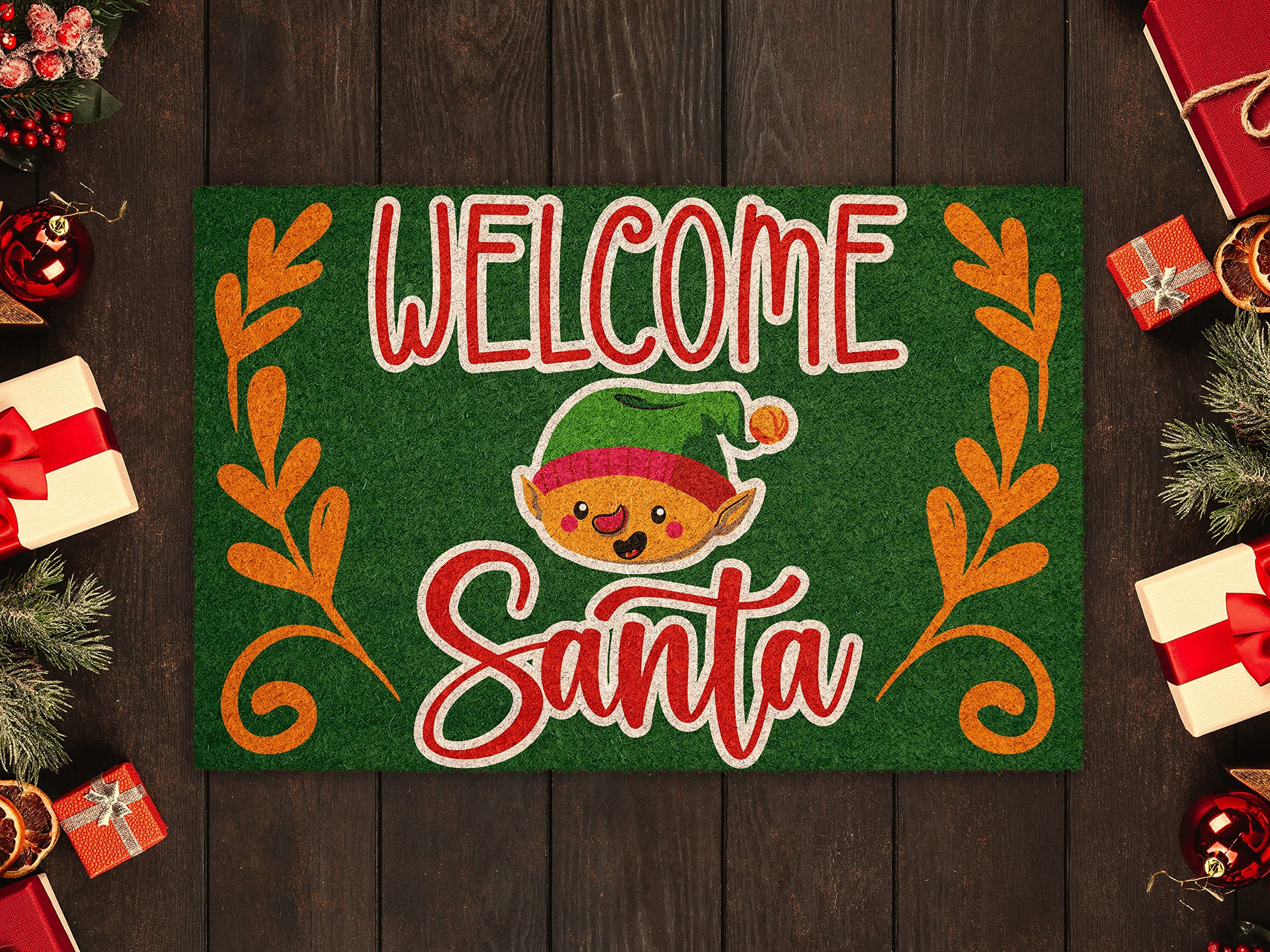 Ensound Christmas Welcome Santa Elf,Christmas Snow Door Mat,Front Door Mat,Outdoor Mats,Funny Doormat,Welcome Mats with Non-Slip Rubber Flannel Floor Mat 24X16 Inch — image 1