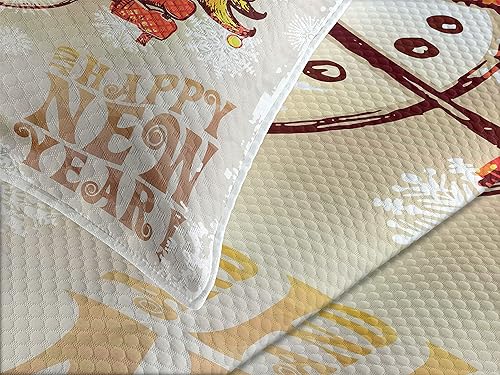 Miniatura 3 de Ambesonne Colcha de Navidad, muñeco de nieve feliz con árbol de Navidad, copos de nieve adornados dibujados a mano, juego de colcha decorativa