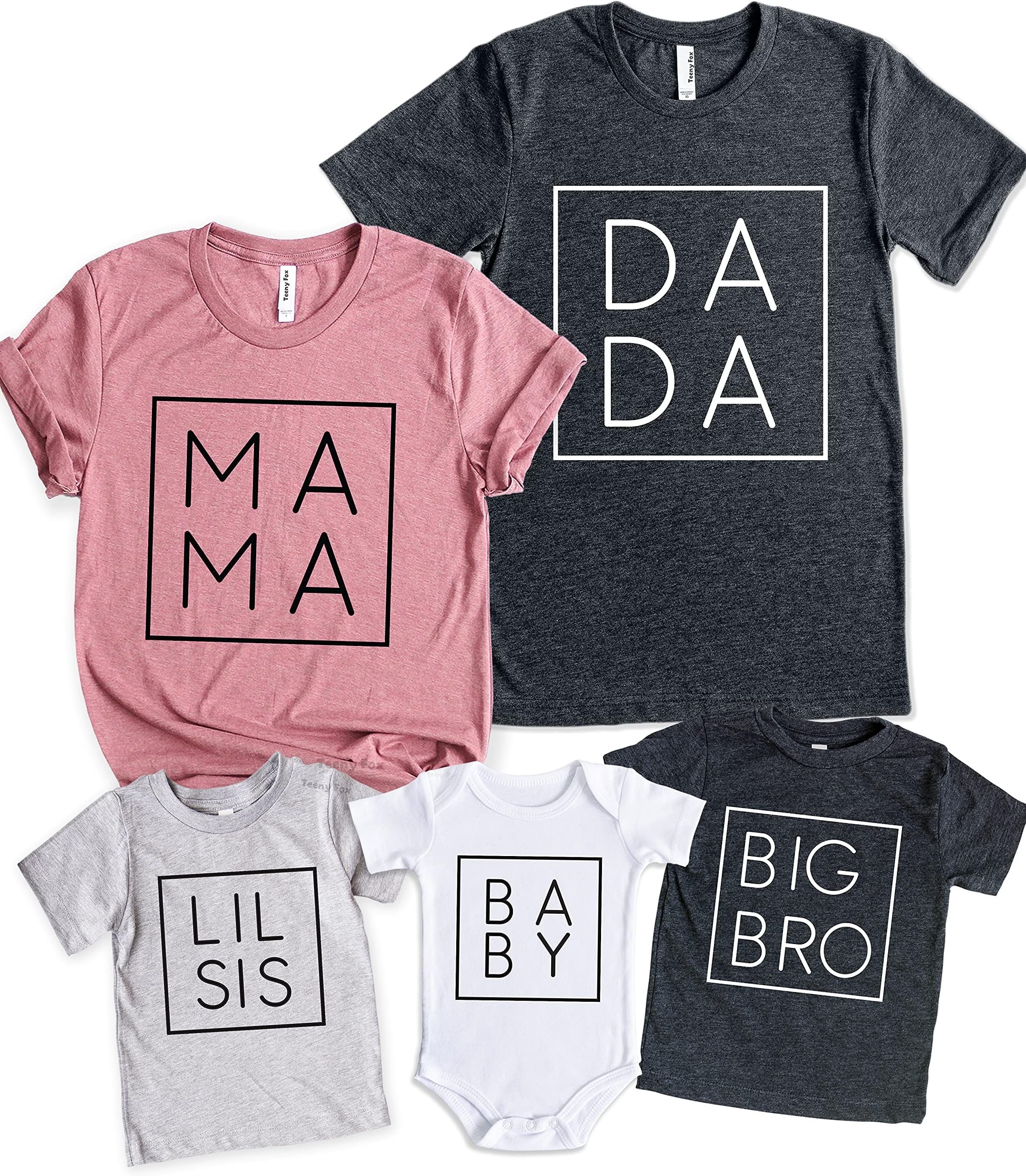Teeny Fox Mama Dada Lil Sis Big Bro Sister Brother Family Cute Matching Outfits Couple Shirts