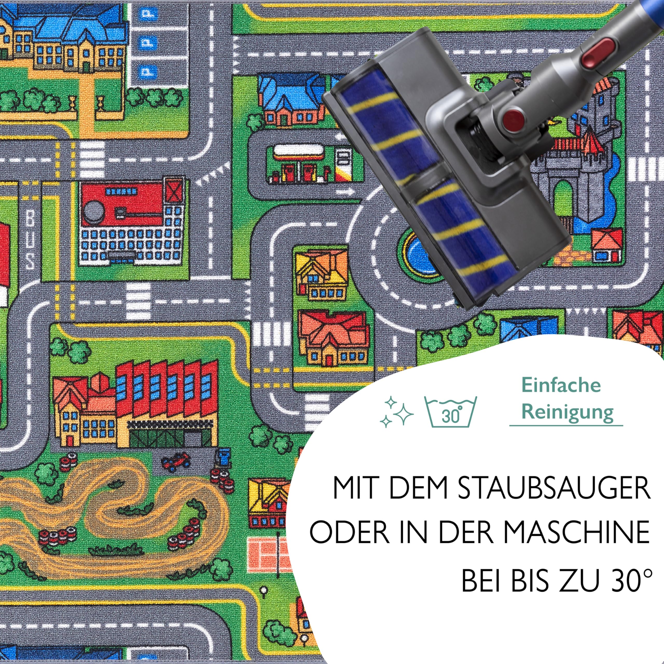 Carpet Studio Teppich Kinderzimmer 95x100cm, Kinderteppich, Spielteppich Straße Jungen & Mädchen, Teppiche für Babyzimmer, Schlafzimmer & Spielzimmer, Antirutsch, 30°C waschbar - Playcity