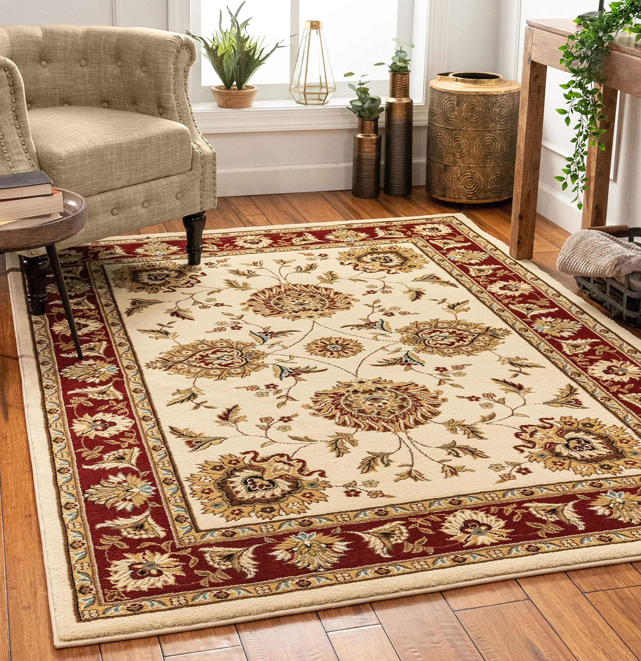 Sultan Sarouk Ivory Persian Floral Oriental Formal Traditional 8x11 8x10 (7'10" x 10'6" Area Rug Easy to Clean Stain / Fade Resistant Shed Free Contemporary Thick Soft Plush Living Dining Room Rug