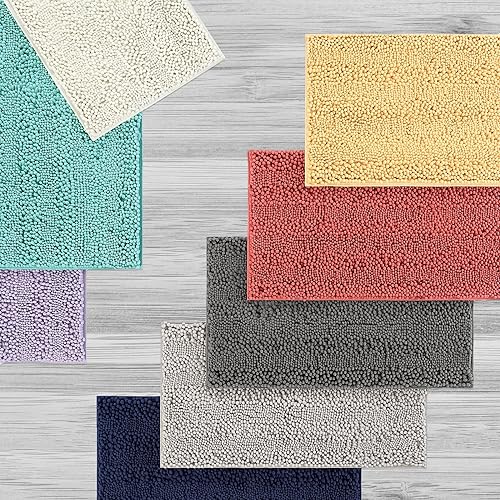 Miniatura 8 de Laura Ashley Tapete de baño de chenilla Astor  100% poliéster  Decoración de baño premium  Lavable a máquina  Respaldo TPR  Mide 20 x 34 pulgadas