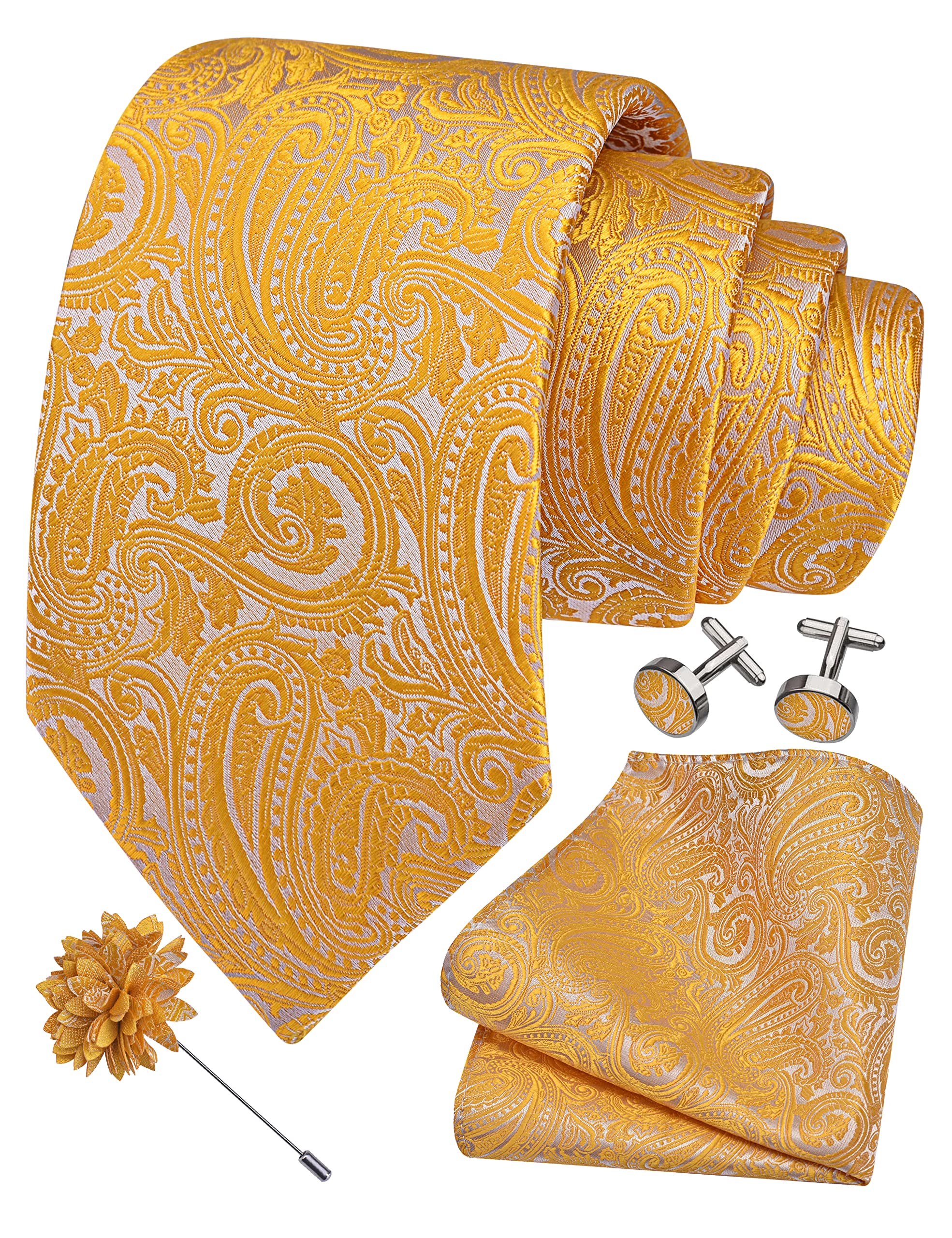 Gusleson 3.15"（8cm） Mens Tie and Lapel Pin Paisley Necktie Hankerchief Cufflinks Set for Men