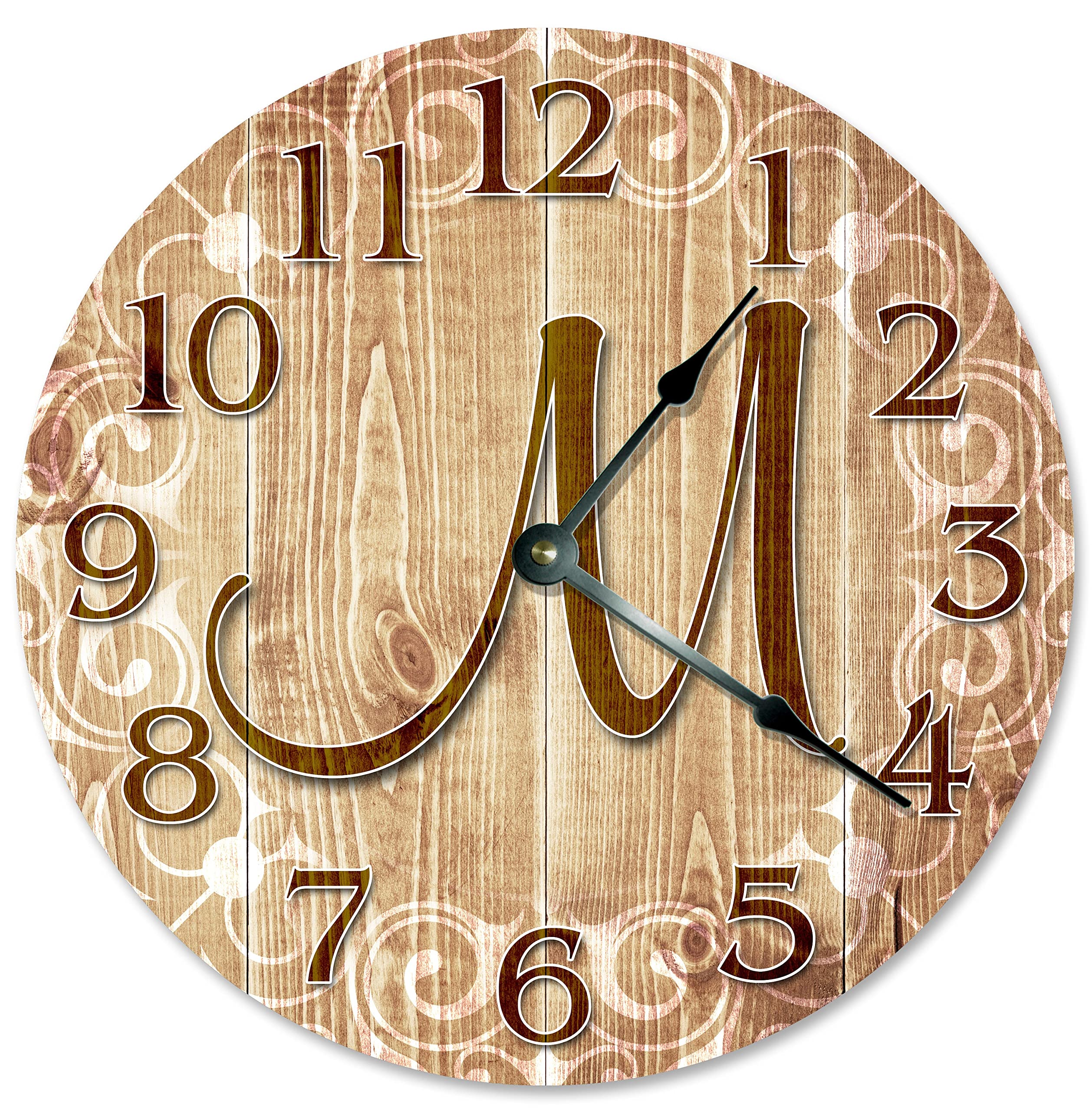 Horloge murale en bois M ronde de 38,1 cm silencieuse et sans tic-tac