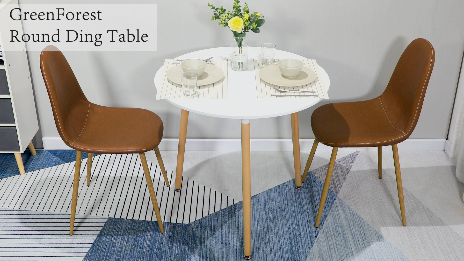 GreenForest Dining Table White Modern Round Table with Wood Legs for Kitchen Living Room Leisure Coffee Table - Image 8