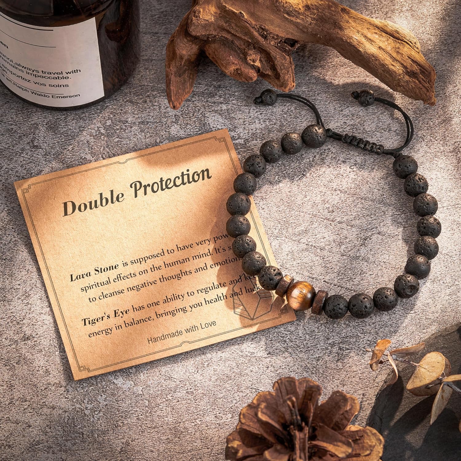 Seyaa Double Protection Natural Stone Bracelet for Men Teen Boys, Tiger Eye Black Onyx 8mm Handmade Bead Bracelet Crystal Bracelet Bring Luck - Image 5