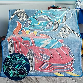 Glow in the Dark Race Car Throw Blanket – Fun Birthday...