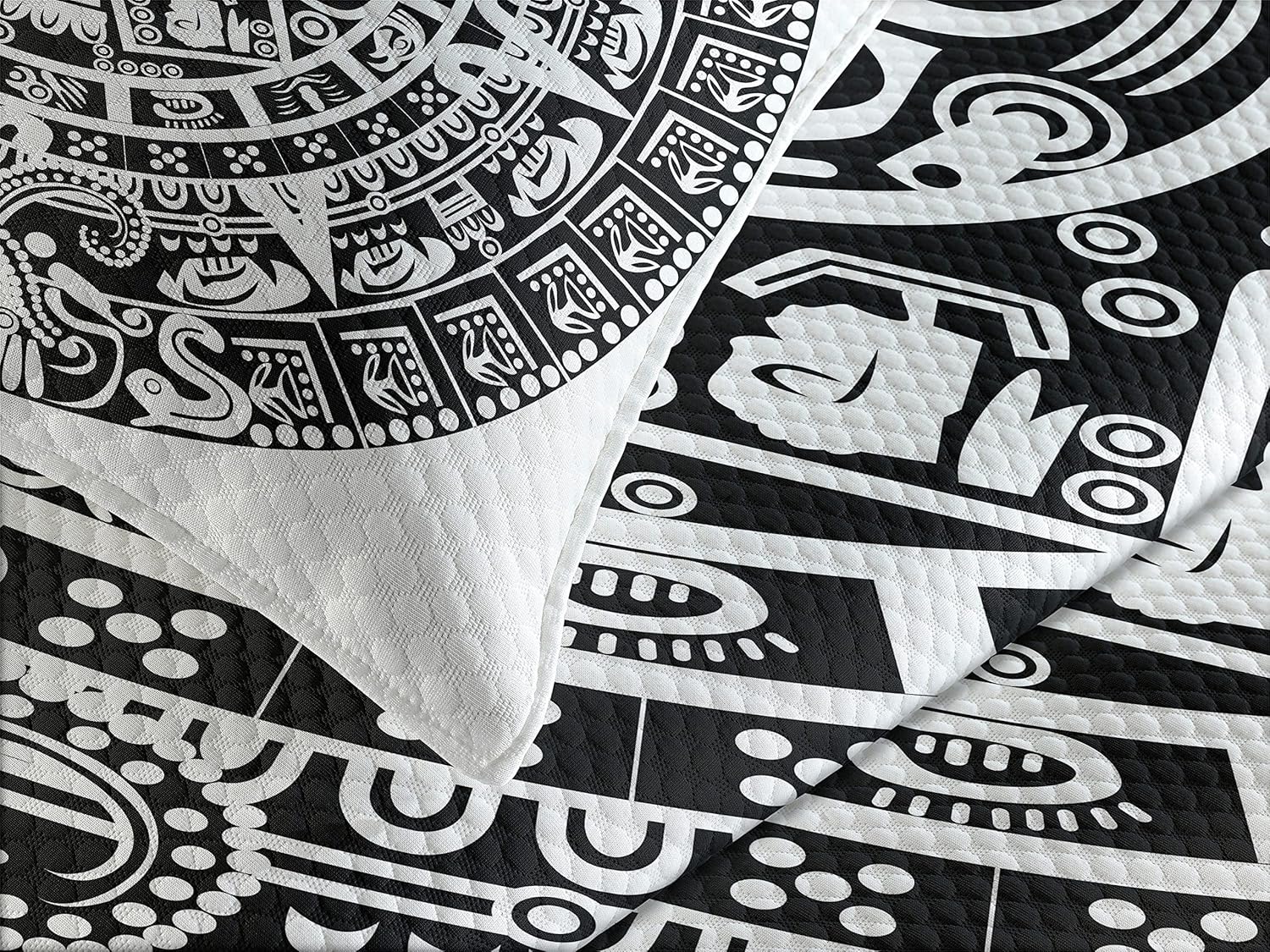 Lunarable Aztec Bedspread, Mayan Calendar End of The World Prophecy Mystery Cool Culture Design Print, Decorative Quilted 3 Piece Coverlet Set with 2 Pillow Shams, King Size, White Charcoal King Size White Charcoal
