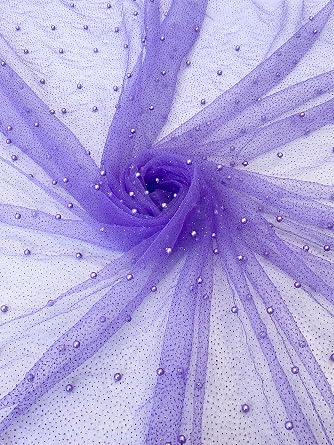 Pearl Tulle Fabric - Wedding Decor with Elegant Pearl Tulle Fabric - 62 Inches Width, 1 Yard - Glistening Brilliance - Gently Stretchable for Effortless Elegance Purple Glitter
