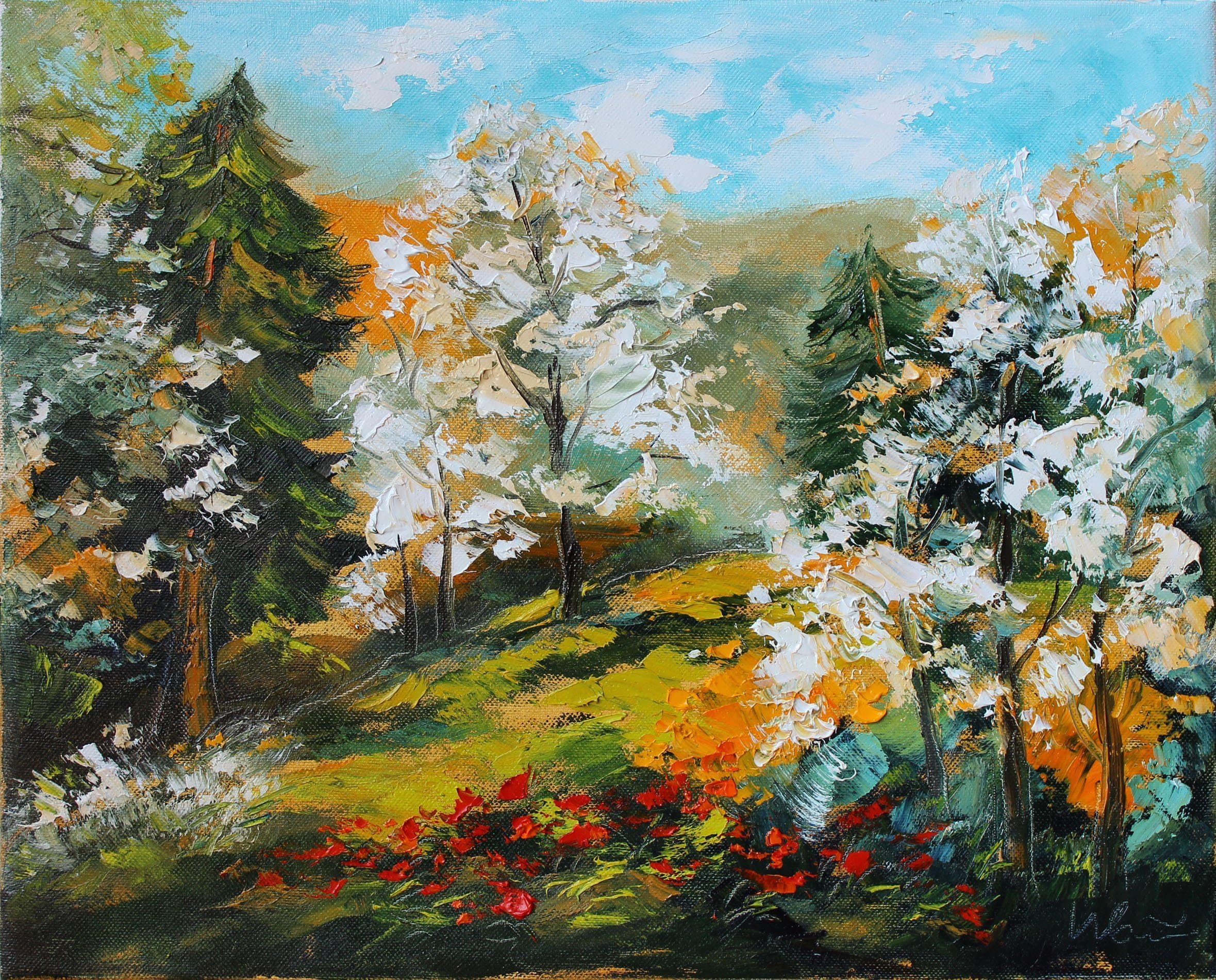 Spring Landscape painting Geclee canvas print Forest artwork Colorful Wall art Decor