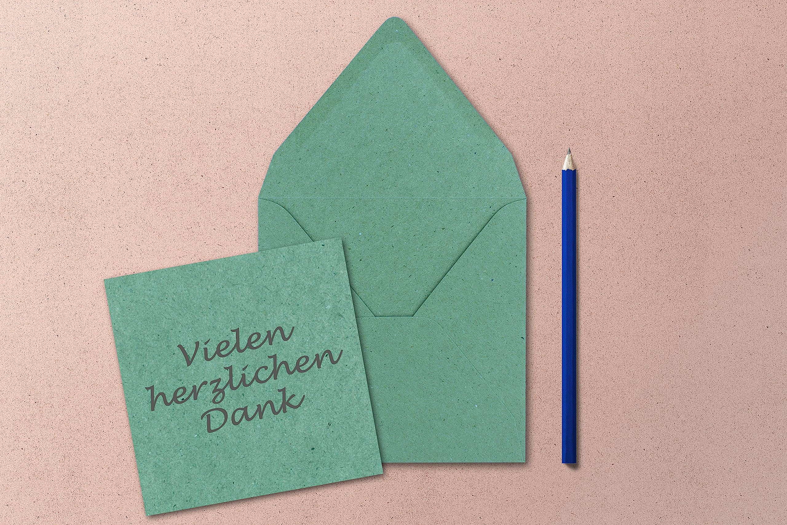 Square single card set - 15 x 15 cm - with envelopes - Kraft paper eucalyptus green - 50 pieces - for greeting cards & more - Image 2