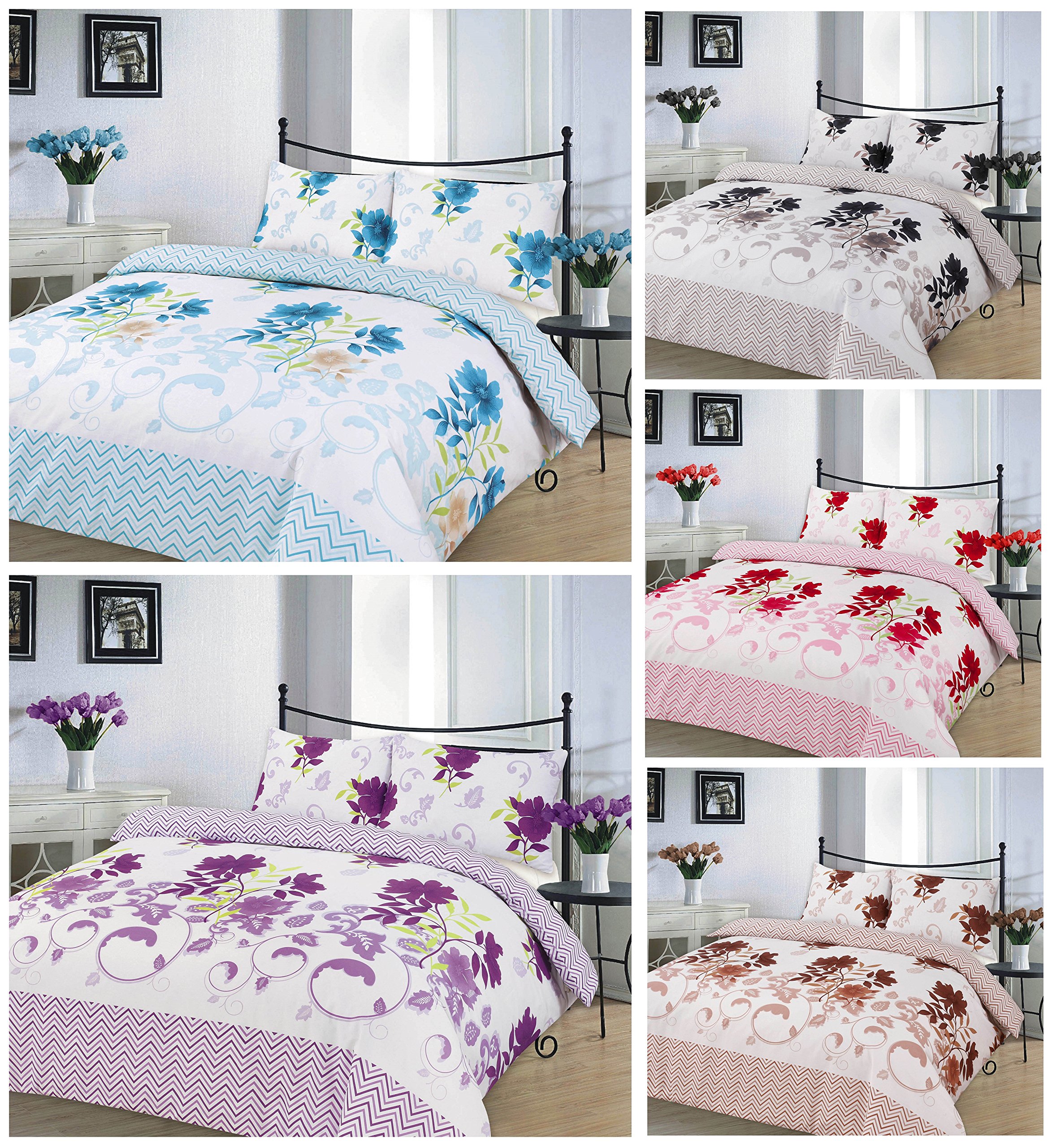 Maria Luxury Bedding & Linen Purple Modern Floral Bethany Duvet Covers Set Bedding Set Quilt Covers Set With Matching Pillowcases (Super King, )