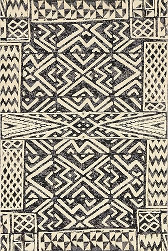 Loloi MIK-01 Mika Collection - Alfombra para interiores y exteriores, Poliéster Polipropileno, Marfilnegro