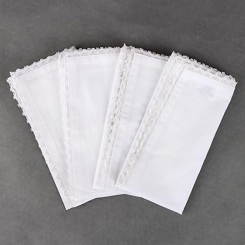 Miniatura 3 de Servilletas de tela de lino de algodón con encaje y esquinas ingletadas a medida, 18 x 18 pulgadas (juego de 12, color blanco) Servilletas de tela