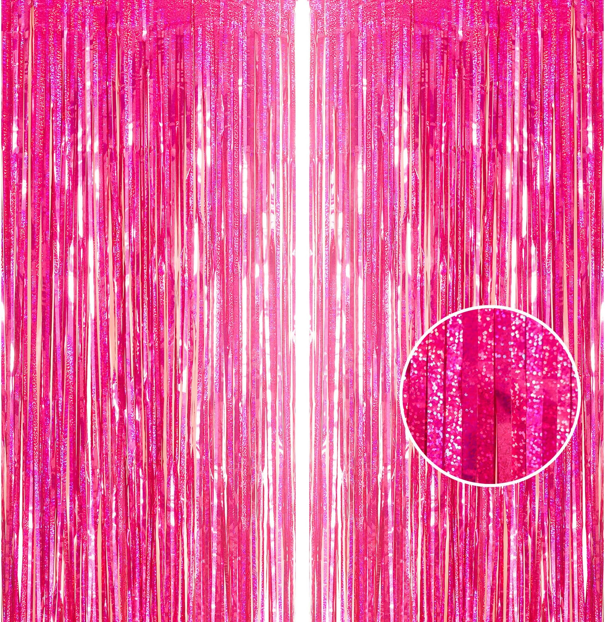 – 2pcs 3.2 x 8.3ft Glitter Hot Pink Tinsel Curtain Foil Curtain Decorations Metallic Tinsel Door Hanging Foil Flow Silk Streamers Photo Backdrop Decoration for Flamingo Birthday Disco Girls Party Decor