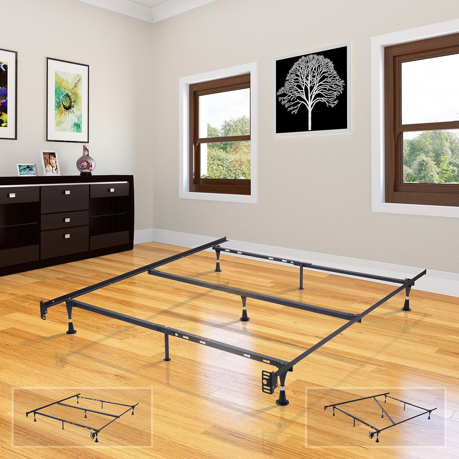 KB Designs Heavy Duty Metal 7-Leg Adjustable Queen, Full, Full XL, Twin, Twin XL, Bed Frame with Center Support & Glides