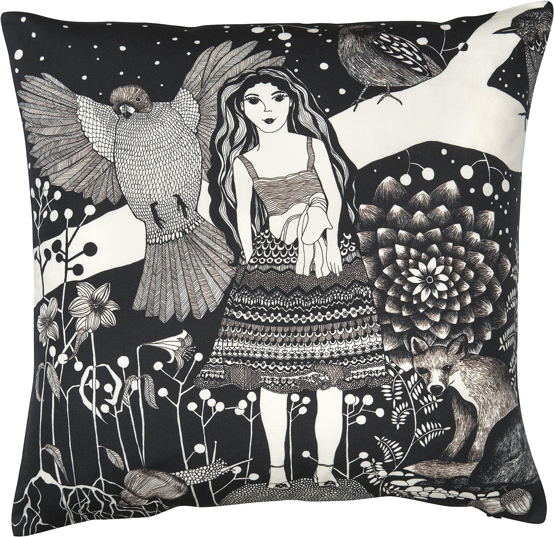 Nadja Wedin Design The Girl And The Fox – Cushion Cover Cotton 48 x 48 cm, Black/White