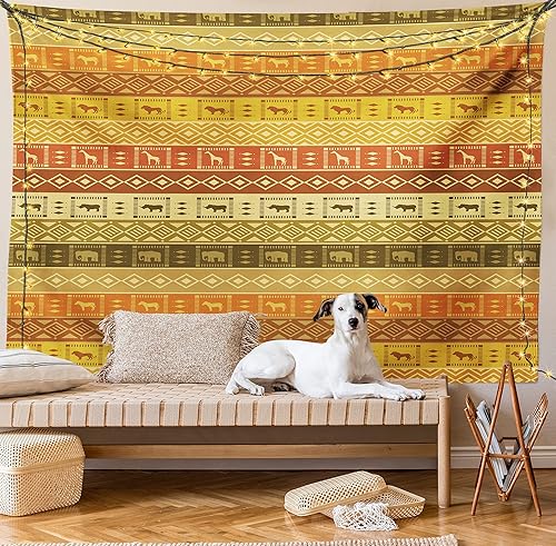 Miniatura 8 de Lunarable Tapiz Savannah tamaño King, patrón de diamante cuadrado sobre fondo a rayas, impresión artística de fronteras tribales nativas, colcha