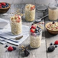 Vista 3 de Tarros de vidrio de boca regular, tarros de vidrio de 8 onzas (236.59 ml) con tapas de metal plateado herméticas para preparación de comidas