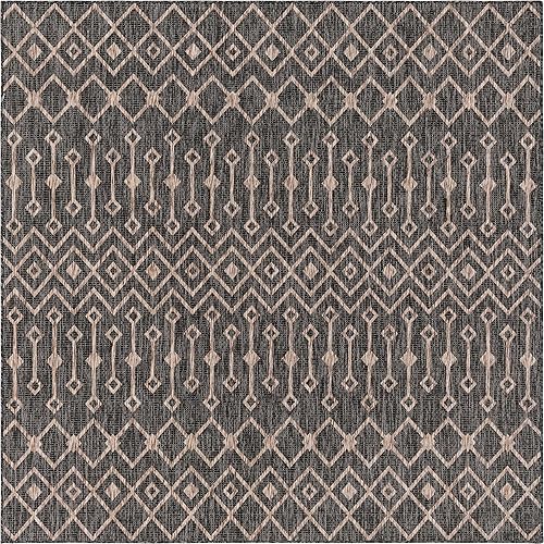 Vista 804 de Unique Loom Alfombra Colección enrejado Marroquí Celosía Transicional Interior y Exterior, Polipropileno Gris carbón/natural