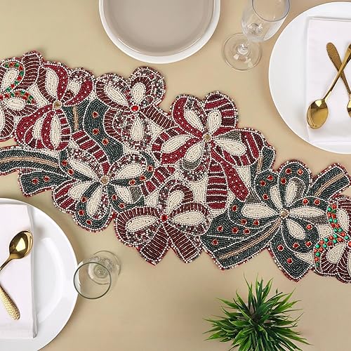 Miniatura 9 de Camino de mesa con cuentas decorativas de 36 pulgadas, 13x36 pulgadas, cuentas de vidrio y poliéster hechas a mano  Decoración premium para fiestas,