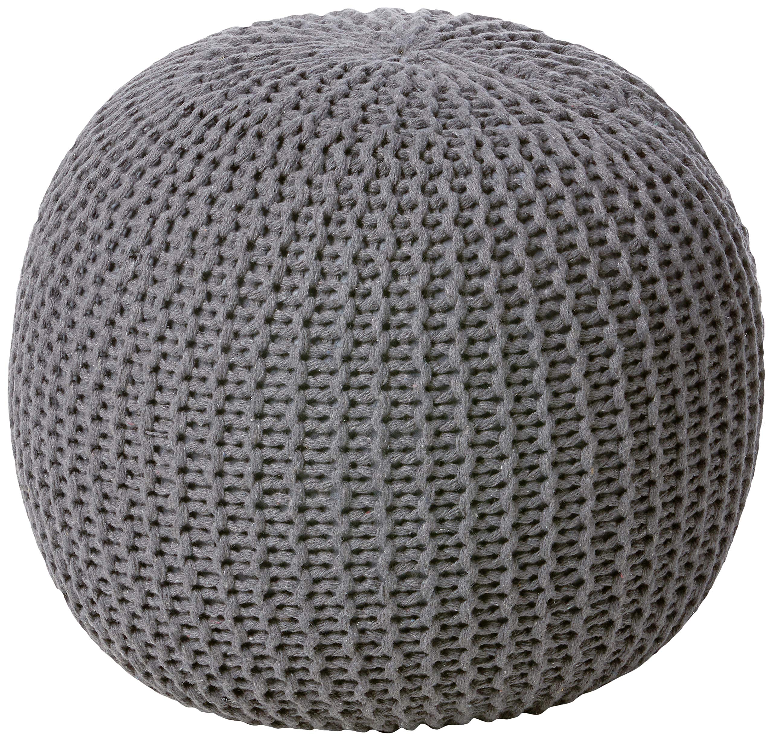 Urban Lifestyle | Large Round Cotton Knitted Ottoman Pouf Seat Cushion Home Decor Accent Seating Floor Pillow Soft Modern Living Room Furniture Hand Woven Cotton, Dark Grey
