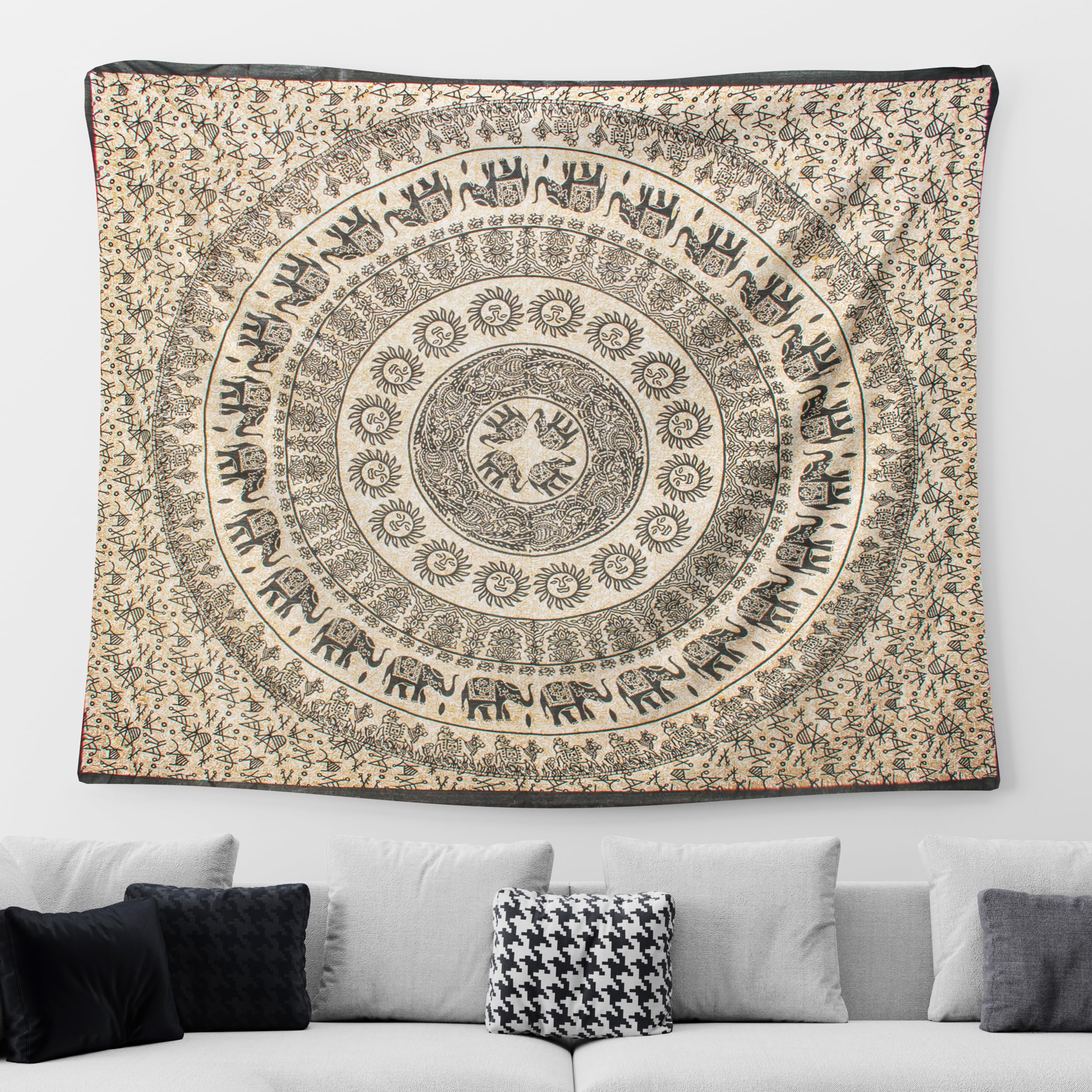 BESCH Tapiz Estilo de Mandala 210x240cm - Pareo de Algodón y Poliéster para Pared Decorativo. Tapiz Multiusos Ideal para Picnic, Decoracion Pared
