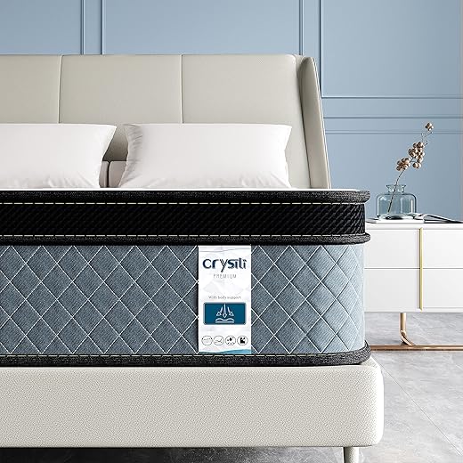 Queen Mattress, Crystli 12 Inch Hybrid Innerspring Mattress Memory Foam Bed in a Box, Sleep Cooler with Pressure Relief, Support
