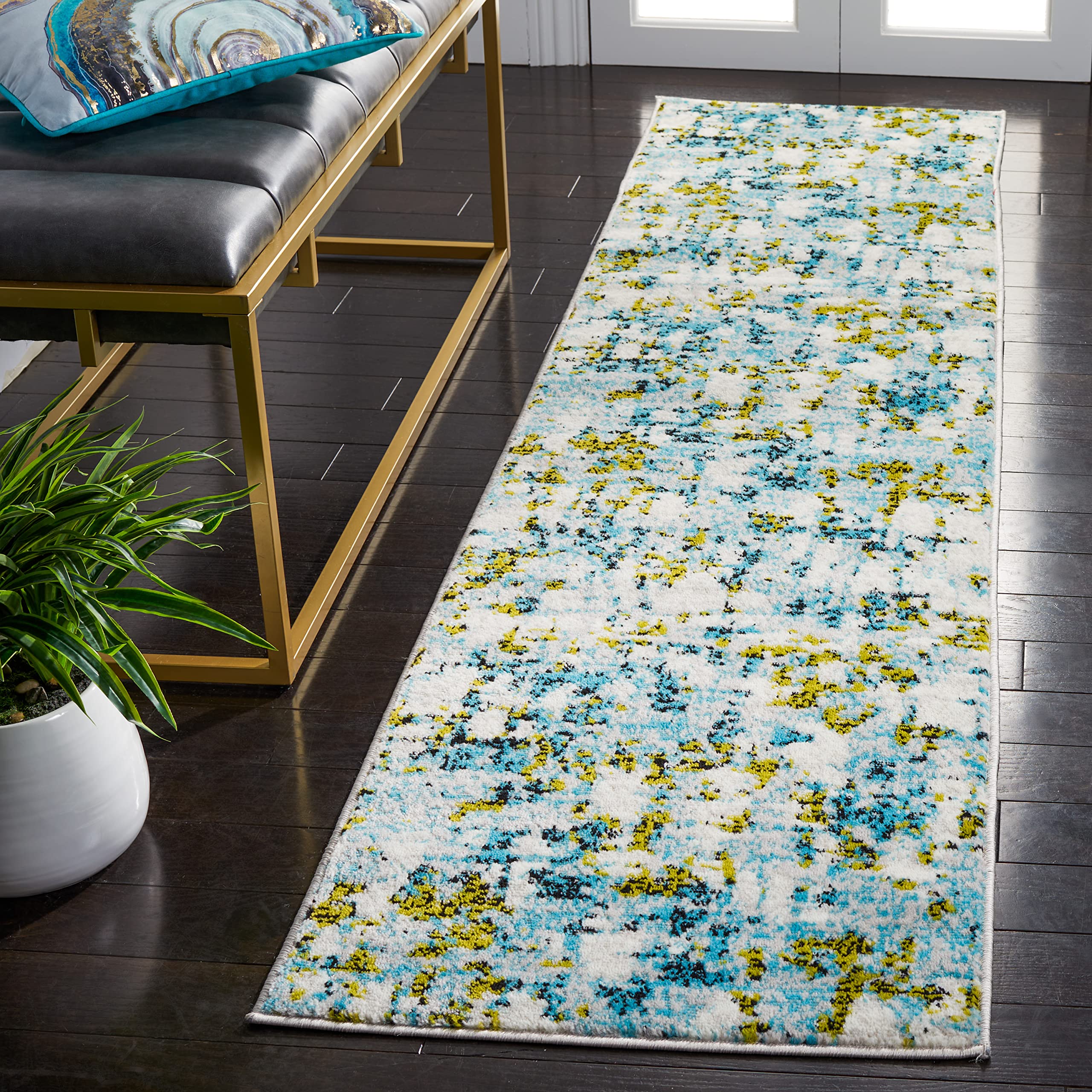 SAFAVIEH Skyler Collection 2' x 8' Teal/Green SKY193K Modern Abstract Non-Shedding Entryway Foyer Living Room Bedroom Kitchen Runner Rug