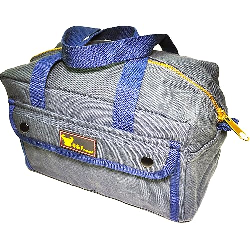 G & F 10095 Government Issued Style Mechanics Heavy Duty Tool bag with Brass zipper and side pockets, tool bag for cars, drill, garden and electrician. Navy Blue