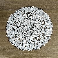VIRFONOR 2 Pack 11 Inch Round White Lace Placemats - Delicate Floret Embroidered Doilies, Washable Vase Mats for Dining Table, Christmas Decor