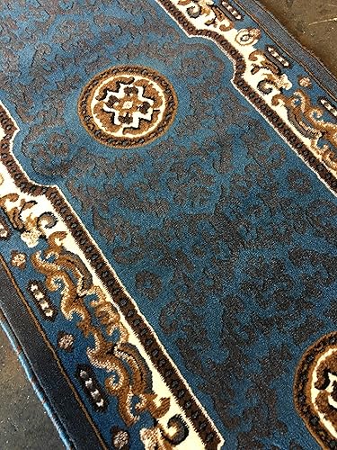 Miniatura 9 de Alfombra tradicional de pasillo largo, color azul, marrón, persa, diseño Kingdom D123 (2 pies 4 pulgadas x 10 pies 11 pulgadas)
