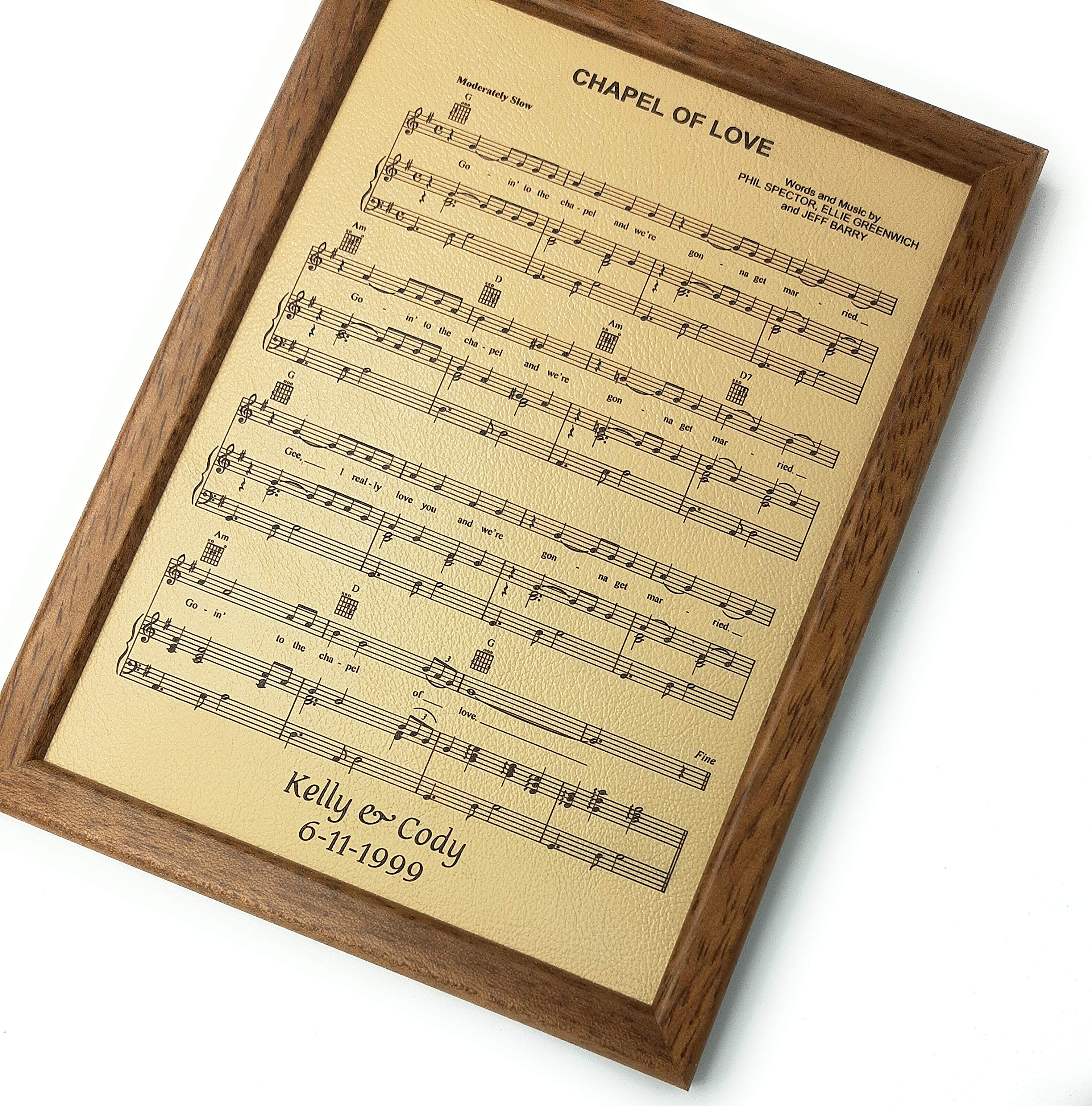 Leather engraved music sheet, personalized framed music notes, leather picture, custom engraving