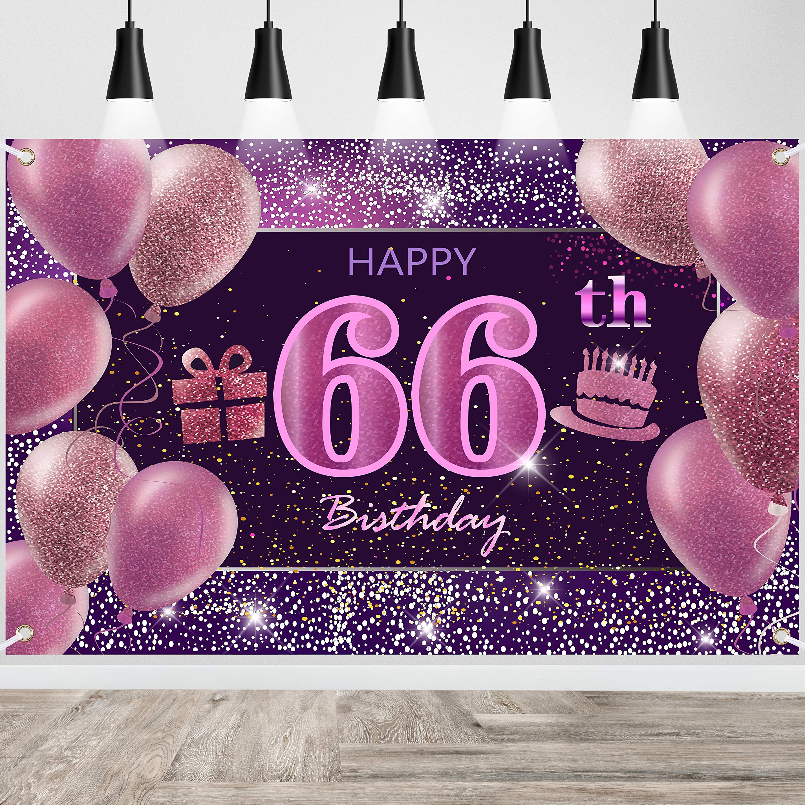 66th Birthday Decorations IMISI Happy Birthday Banner Pink Birthday Backdrop Decorations for a Party