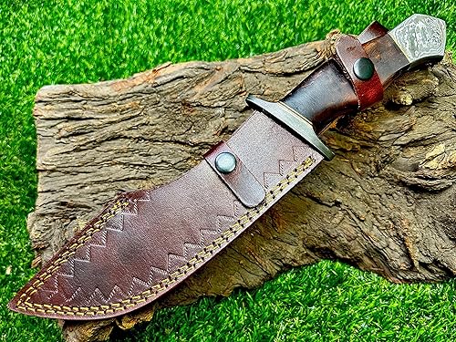 Miniatura 5 de Cuchillo Bowie hecho a mano de acero de Damasco de 13 pulgadas, mango sólido de agarre perfecto