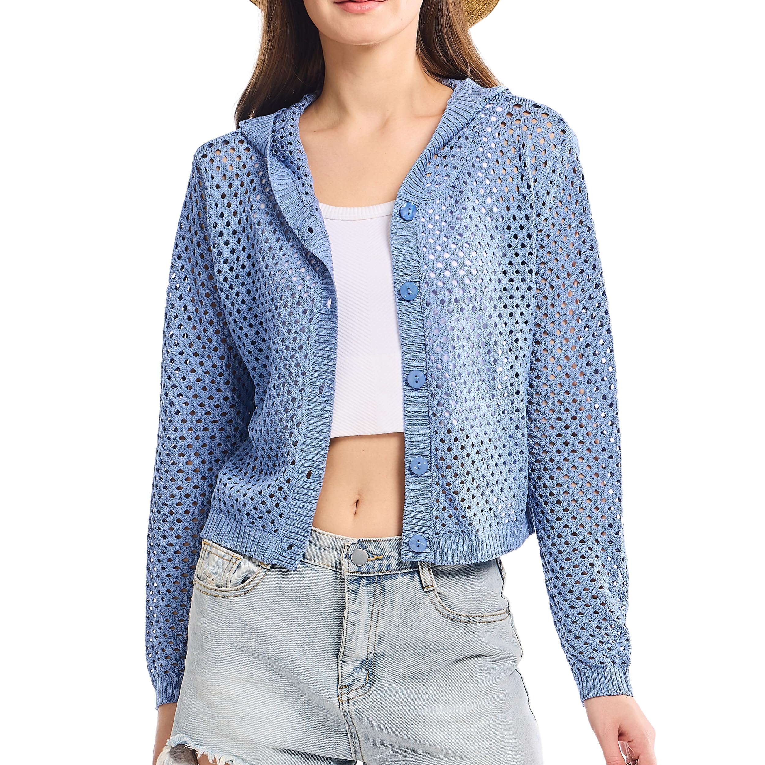 Simple&Opulence Women’s Summer Cardigans V Neck Cooling Sweater Lightweight Open Front Button Shrugs Knit Top Jackets