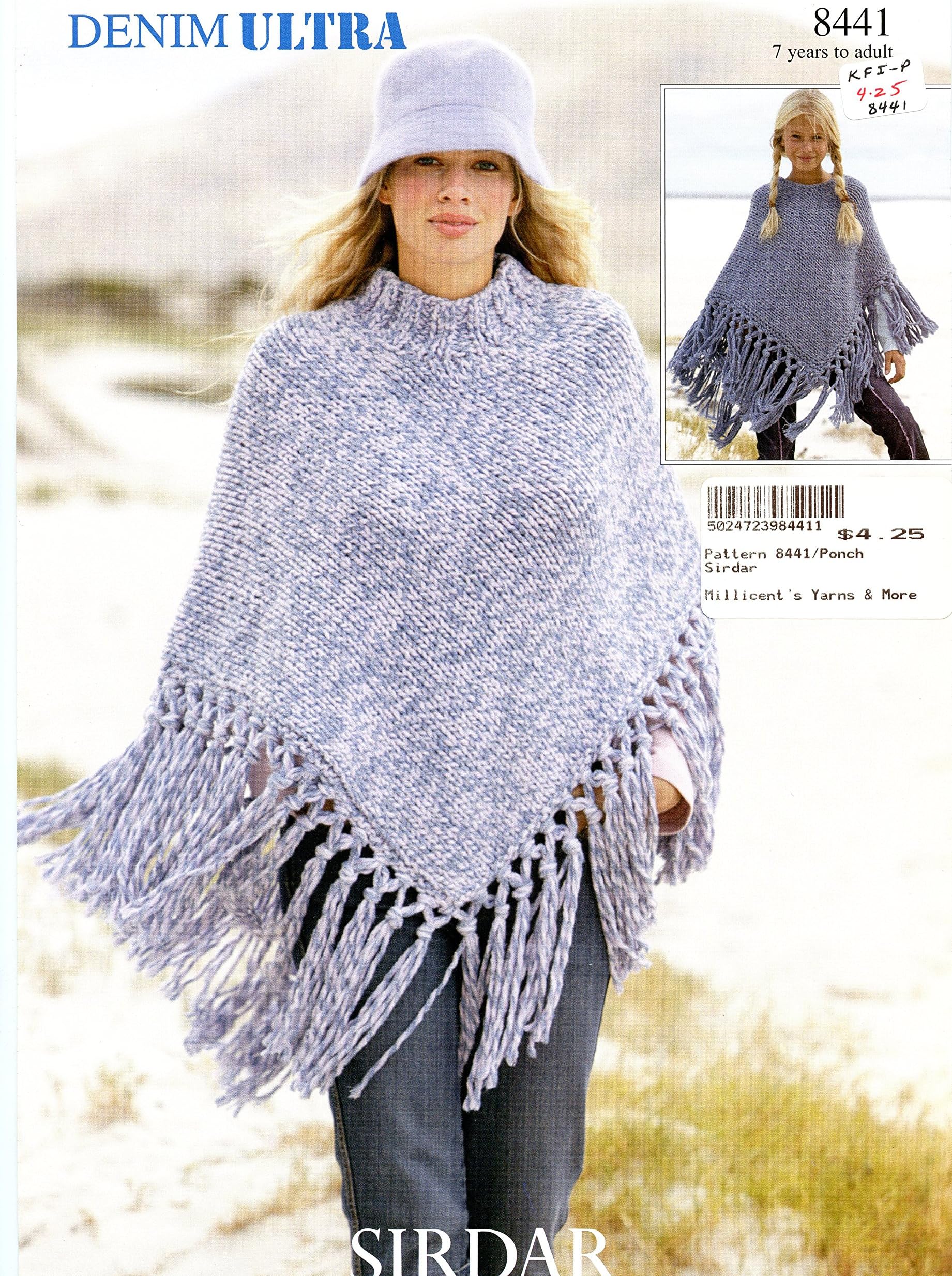 Denim Ultra Ponchos for Girls & Women - Sirdar Knitting Pattern 8441