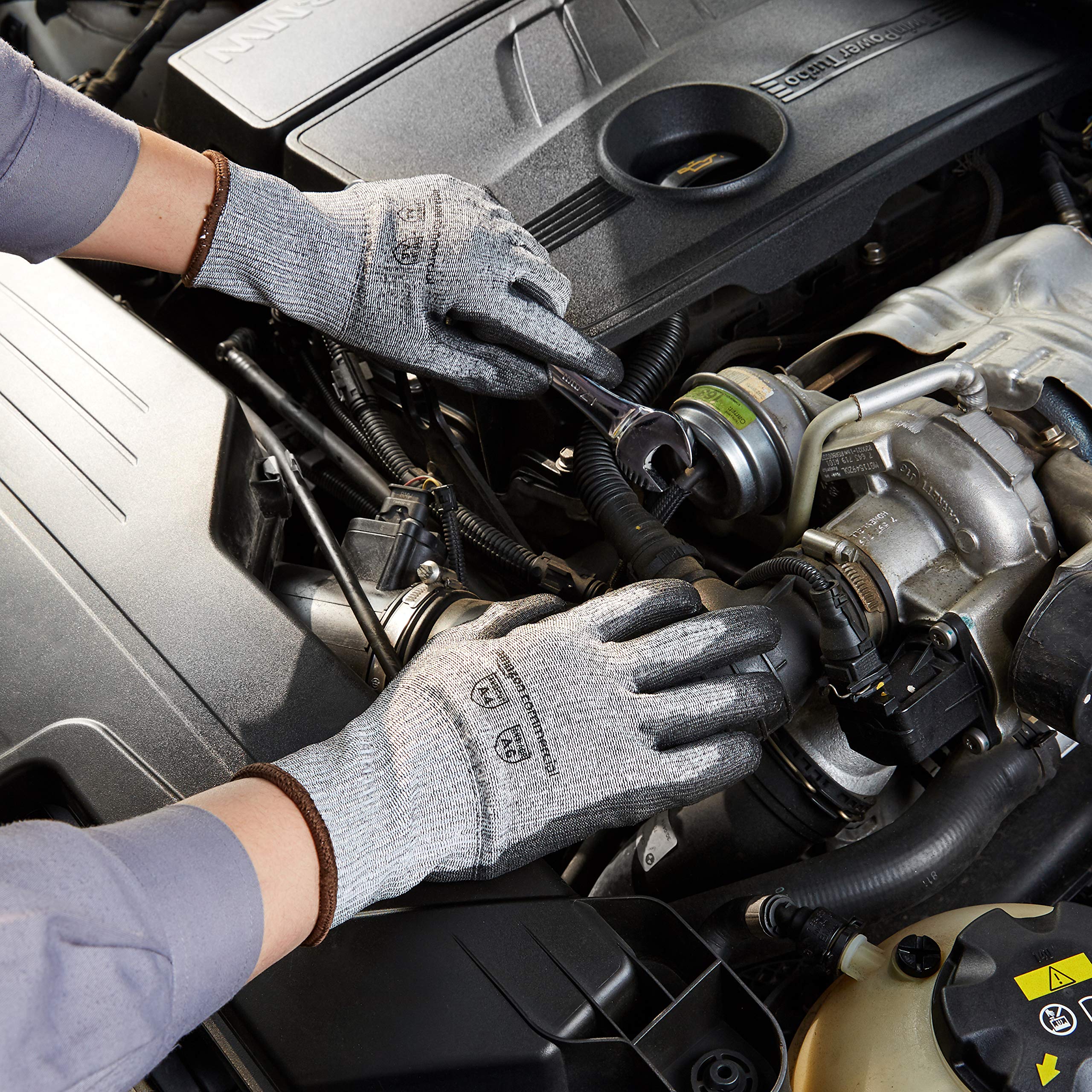 AmazonCommercial 13G Goldsilk PU Coated Gloves Salt Pepper Black Size XL 3 Pairs — view 6