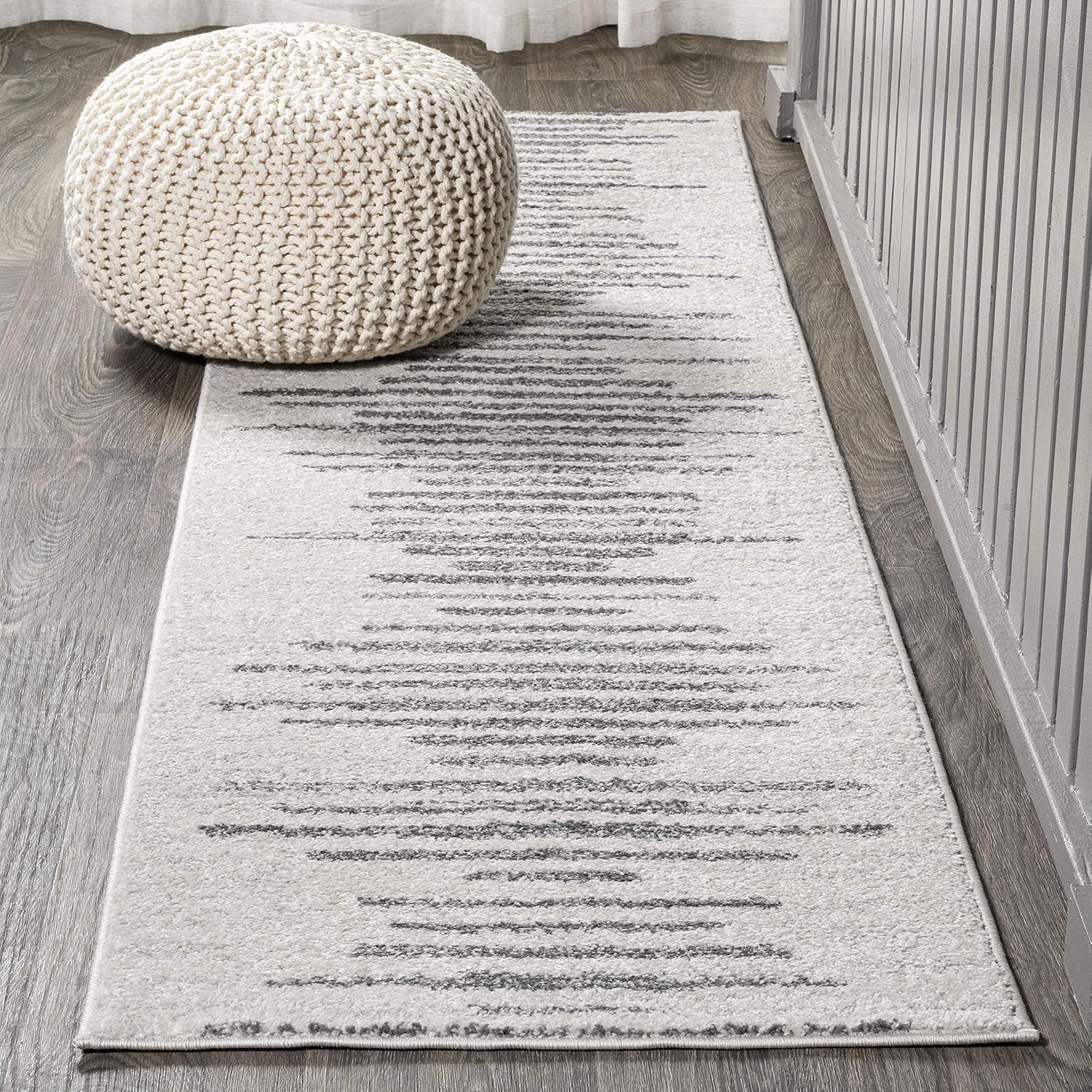 JONATHAN Y Aya Berber Stripe Geometric Cream/Gray Runner Rug, 2x8, Contemporary, Modern, Easy-Cleaning for Living Room, Bedroom, Kitchen, Pet Friendly, Non-Shedding (MOH205A-28)