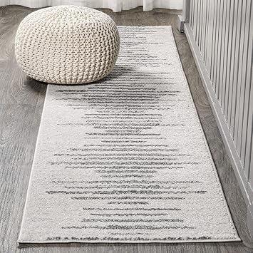 JONATHAN Y Aya Berber Stripe Geometric Cream/Gray Runner Rug, 2x8, Contemporary, Modern, Easy-Cleaning for Living Room, Bedroom, Kitchen, Pet Friendly, Non-Shedding MOH205A-28