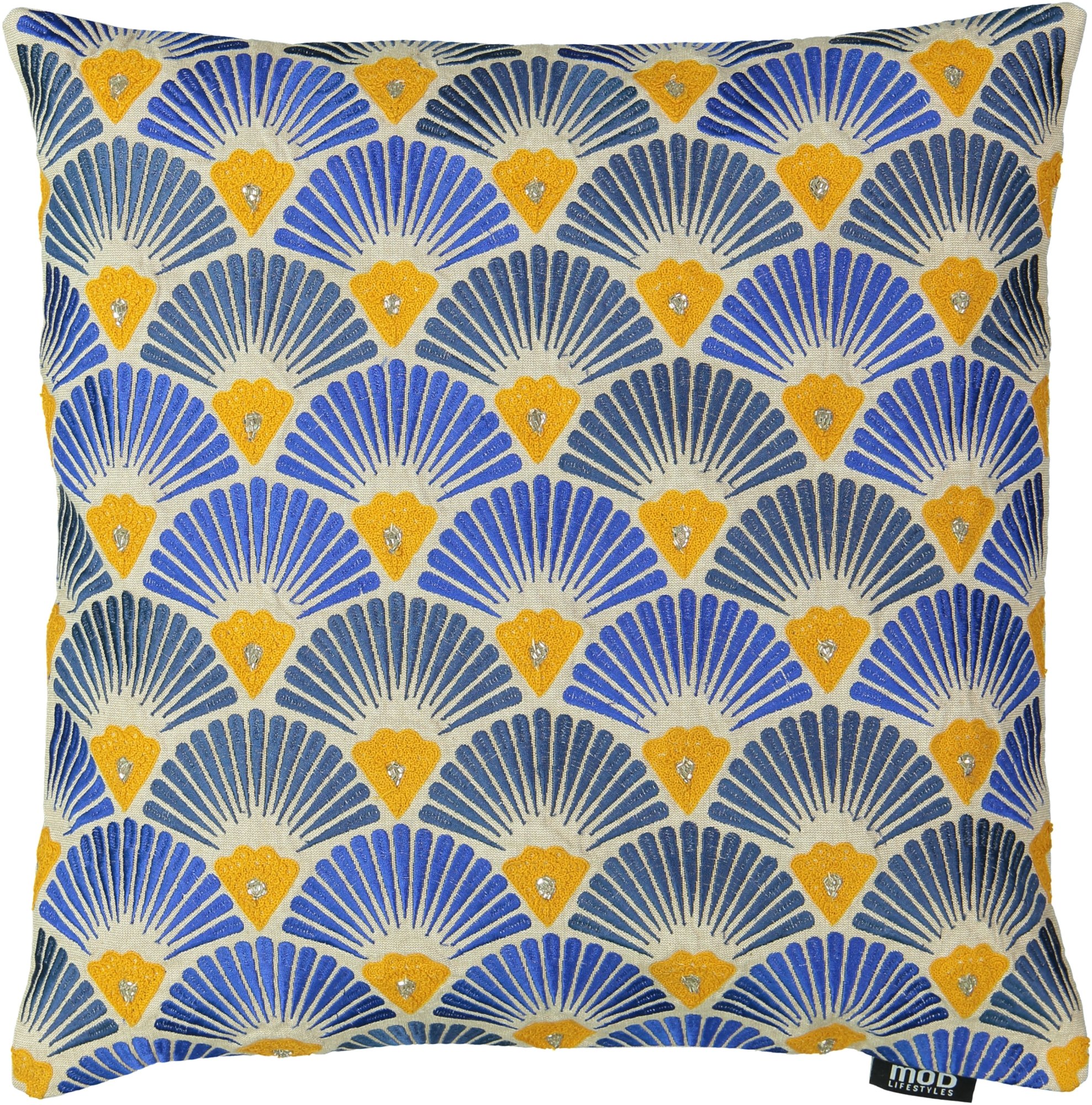 Mod Lifestyles Decorative Pillow, 20" X 20", Blue/Yellow
