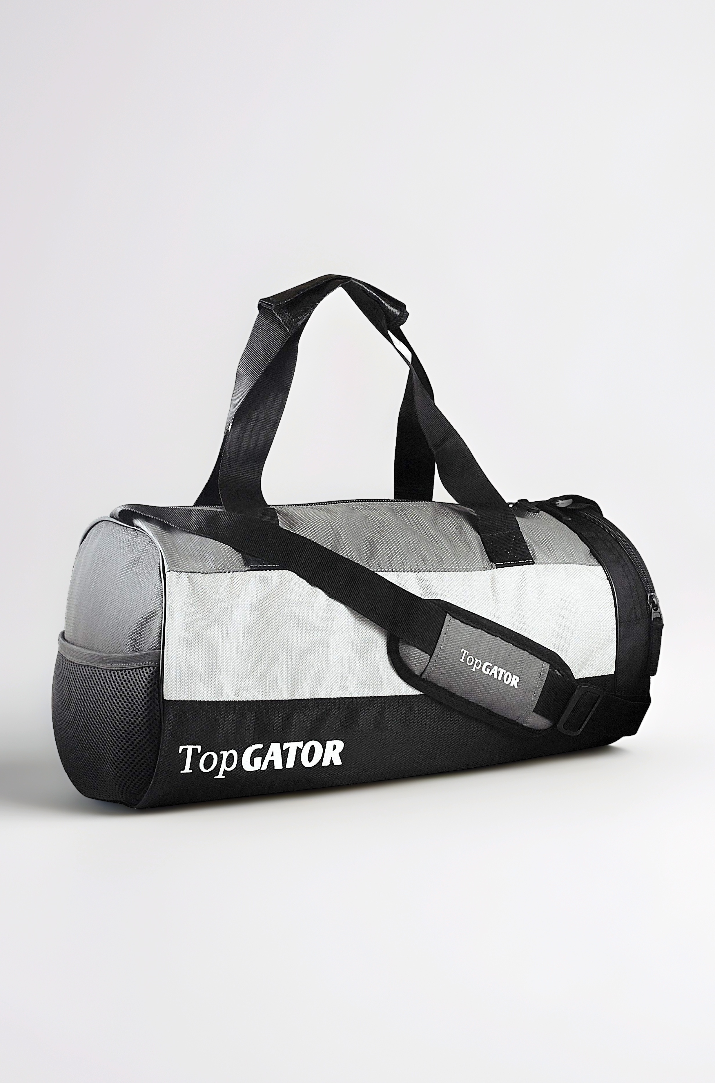 Polyester Gym Bag Sports Duffel With Shoe Compartment 34 L (Grey/Black), 25 Cm