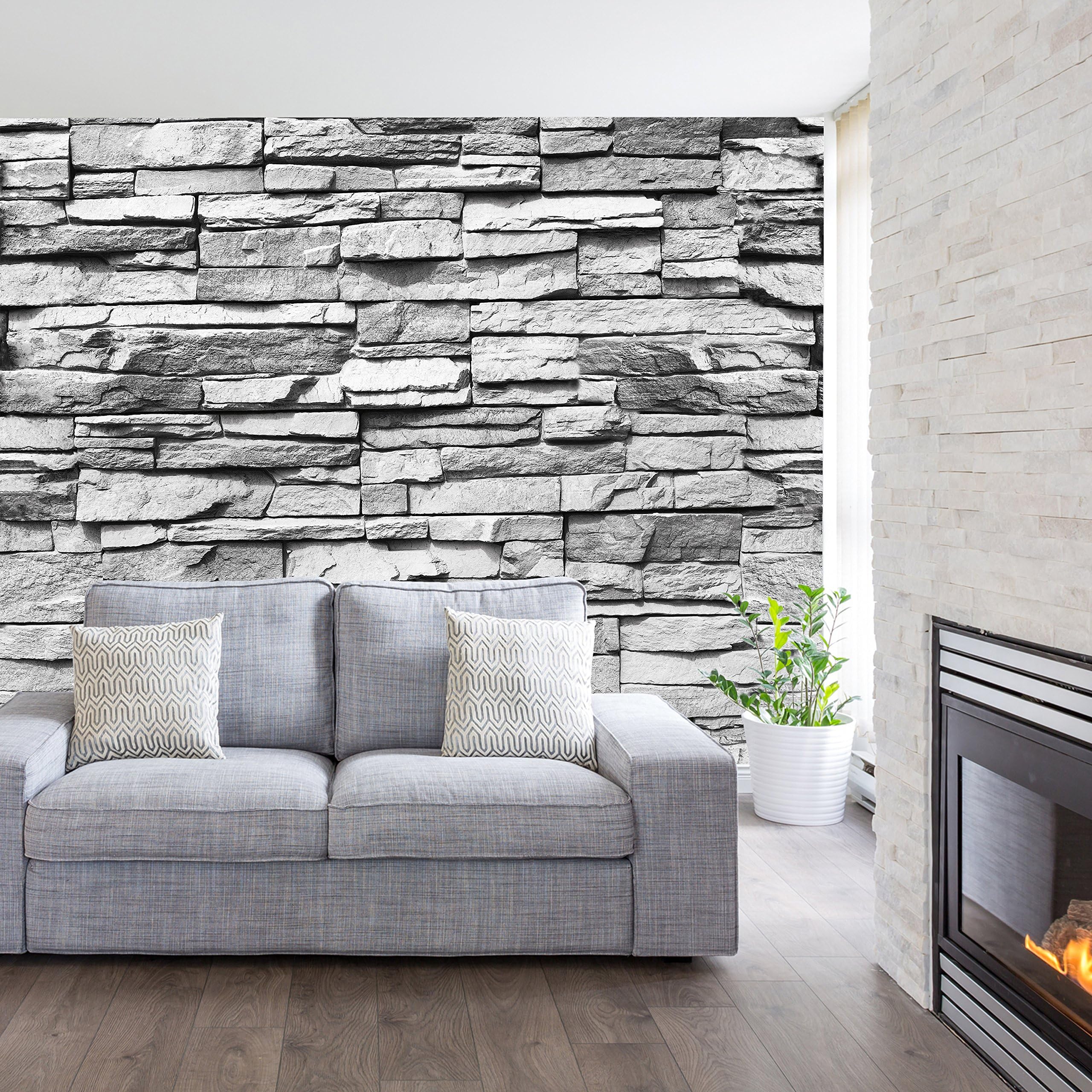 murimage Photo Wallpaper Grey Stone 3D 274 x 254 cm Including Paste Wall Mural Art Stonewall Bricks Slate Nature ambiance livingroom Bedroom